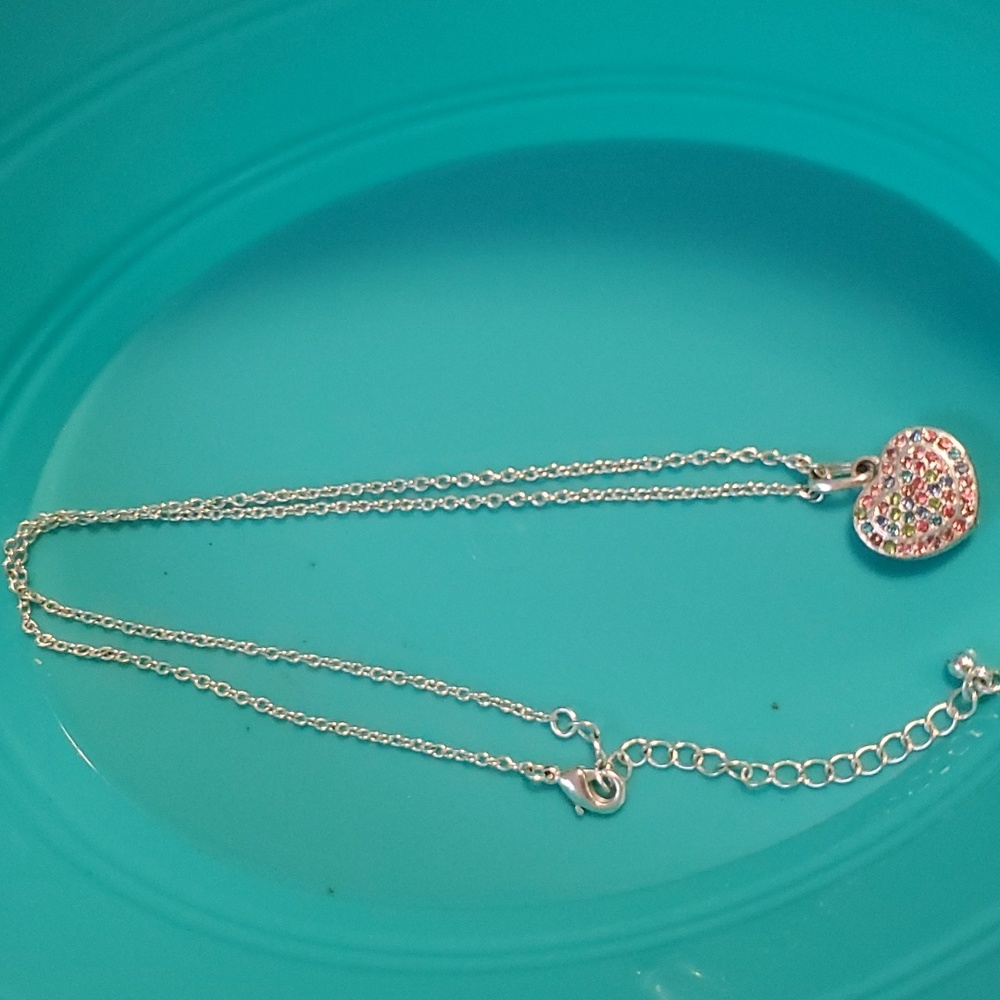 5/$20 Silver multi color heart necklace